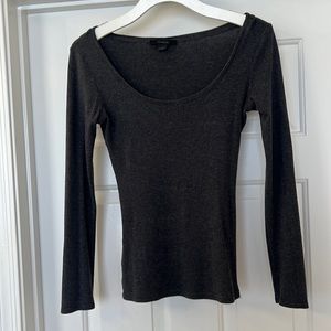 Express long sleeve charcoal gray T-shirt 60% Pima cotton, 40% Model, Size Small